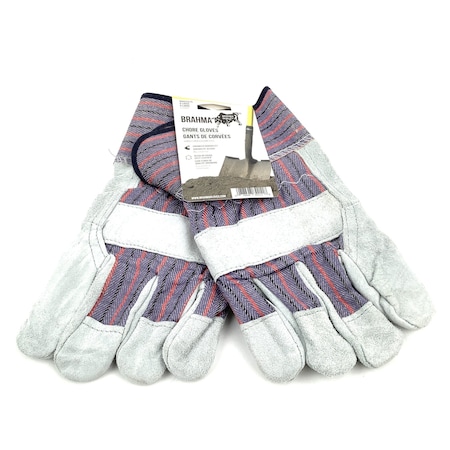 Brahma Shoulder Split Cowhide Leather Palm, Blue, Black, And Red Striped Fabric, Knucklestrap,  WA4211A